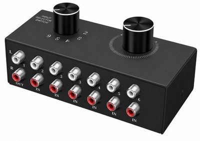 6 In 1 Out RCA Stereo Audio Switcher With Volume Control Dial