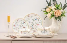 Bone China Plates and Bowels,12-Pieces Dinnerware Sets, Highly Chip and Crack Re