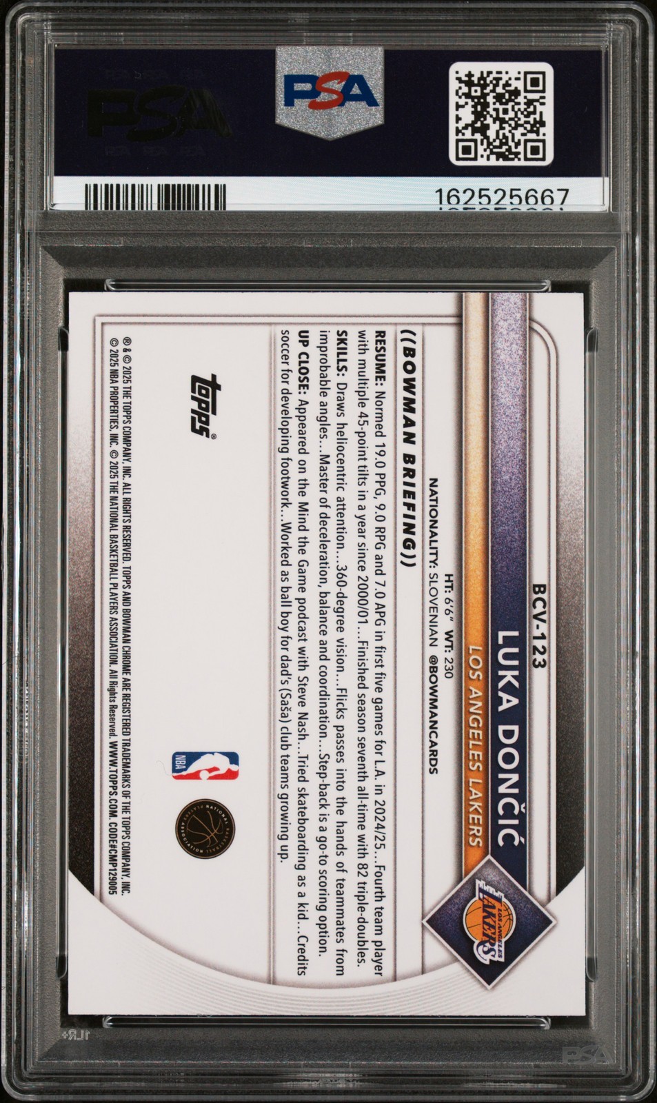 2025 Bowman #BCV-123 Luka Doncic Chrome-Green Geometric PSA 9 view 2