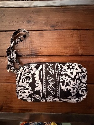Vera Bradley Black White Floral Wristlet Wallet with Wrist Strap Zipper Closure
