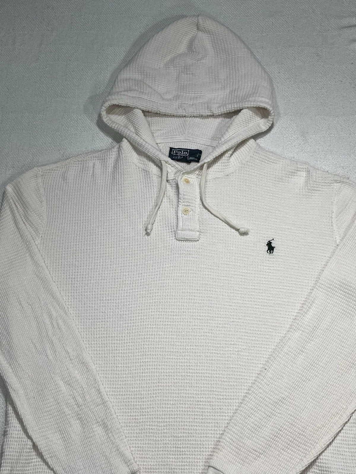 OFF WHITE Polo Ralph Lauren felpa con cappuccio donna media panna Henley waffle maglia maglione termico