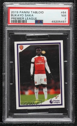 2019 Panini Tabloid Album Stickers Bukayo Saka #64 PSA 7 Rookie RC