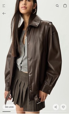 Stradivarius Dark Brown Faux Leather Oversized Jacket Size Small NWT