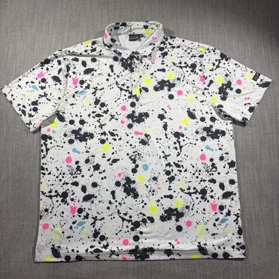 Sunday Swagger Polo Shirt Mens 2XL White Paint Splatter Golf Performance