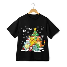 Pokémon Christmas T-Shirt Pikachu Charmander Squirtle Bulbasaur Holiday Tee Gift