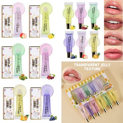 6Pcs 6 Colors Crystal Clear Lip Gloss Fruit Lip Glaze Colored Lip Oil Cosmetic