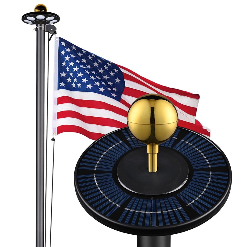 Yescom 20Ft Sectional 13Gauge Aluminum Flag Pole Kit with 136 LED Solar Light