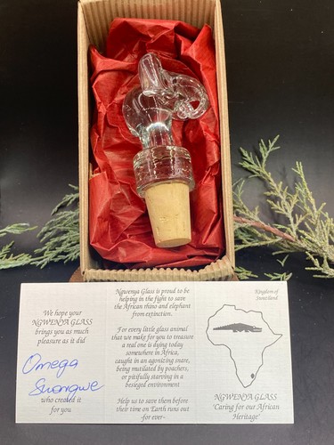 NGWENYA GLASS, African Elephant crystal glass wine stopper - signed - orig. box - Picture 4 of 6