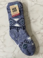 Muk Luks Women's Cabin Sock Non Slip Gippers One Size 6-10 New NWT Blue