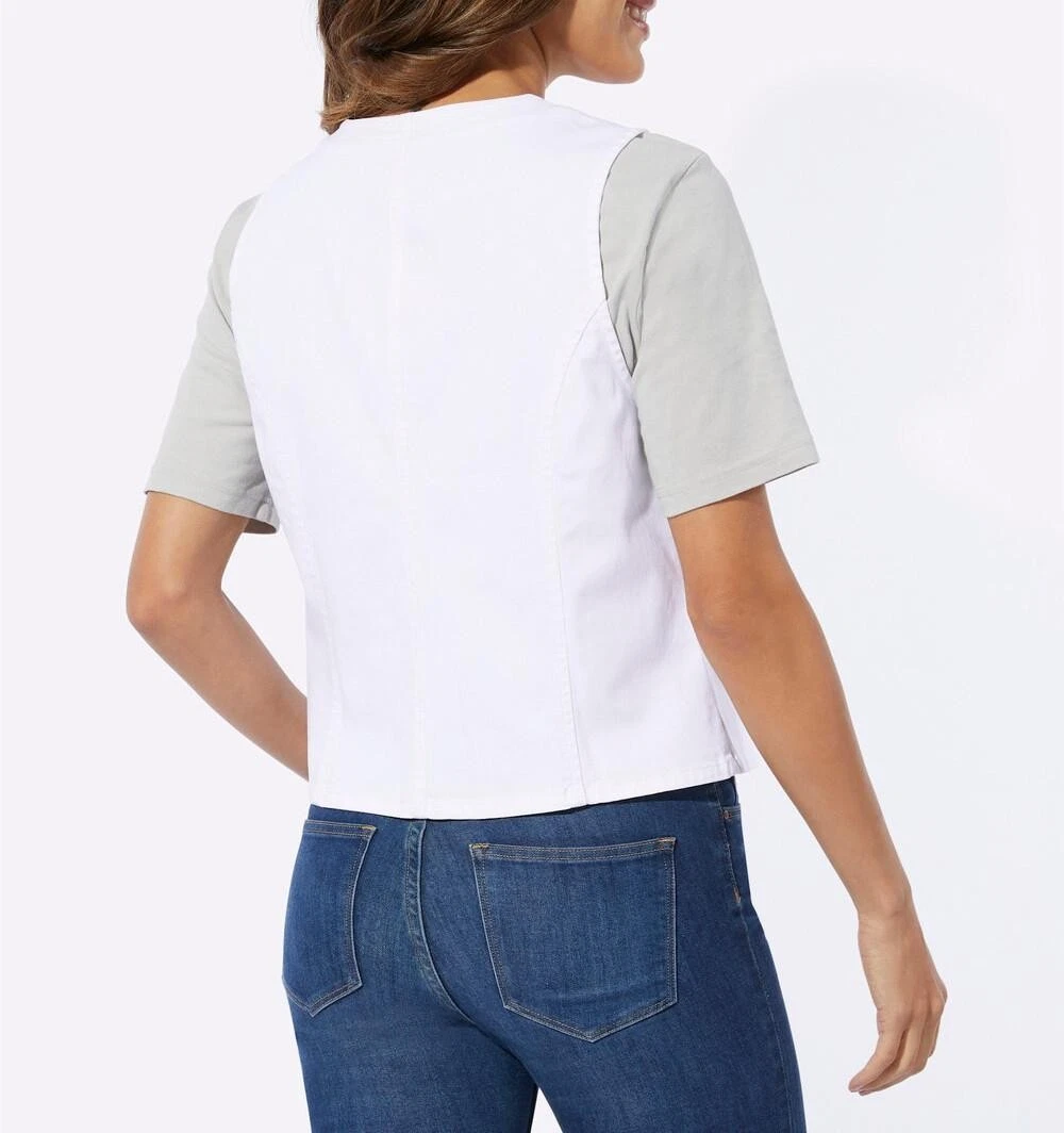 Damen Jeansweste Ärmellos V-Ausschnitt ecru Gr. 54 NEU