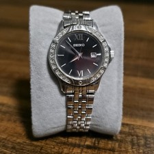 Seiko Authentic Women's SS Black Dial Swarovski Watch