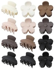 Hair Clips, 12pcs Small Matte Hair Flower Rectangle - White / Brown / Black