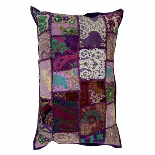 Handmade Patchwork Cotton Pillow Case Indian Embroidered Home Decor 16 x 24 Inch - Picture 28 of 43