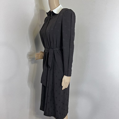 MINT! Vtg Albert Nipon Small (4) Black Blue Secretary Shirt Dress White Collar - Picture 4 of 11