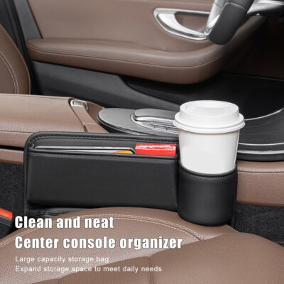 Car Seat Gap Organizer Right Side Storage Box Cup Holder Leather Car Accessories