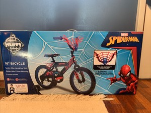 huffy marvel spider man 16 bike with webtrap handlebar plaque