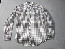 Stetson Shirt Mens Large Gray Purple White Check Triple Pearl Snap Western Rodeo