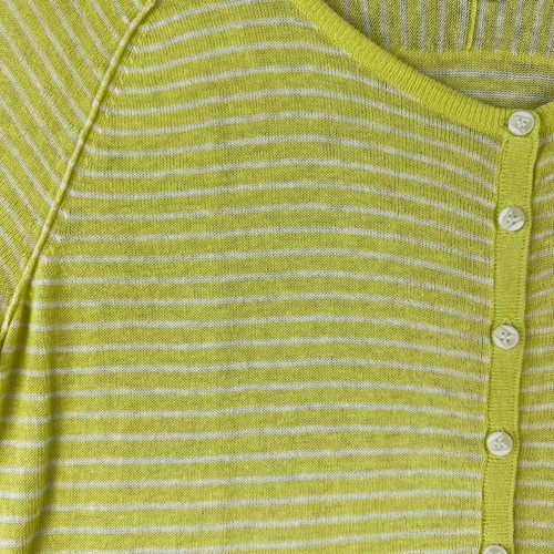Chicos Shirt Womens 0 Yellow White Striped Henley Zenergy 3/4 Sleeve Sheer Linen - Picture 5 of 14
