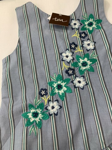 NWT Tea Collection Girls 5 Dusty Blue Asymmetrical Floral Embroidered Dress - Picture 6 of 11