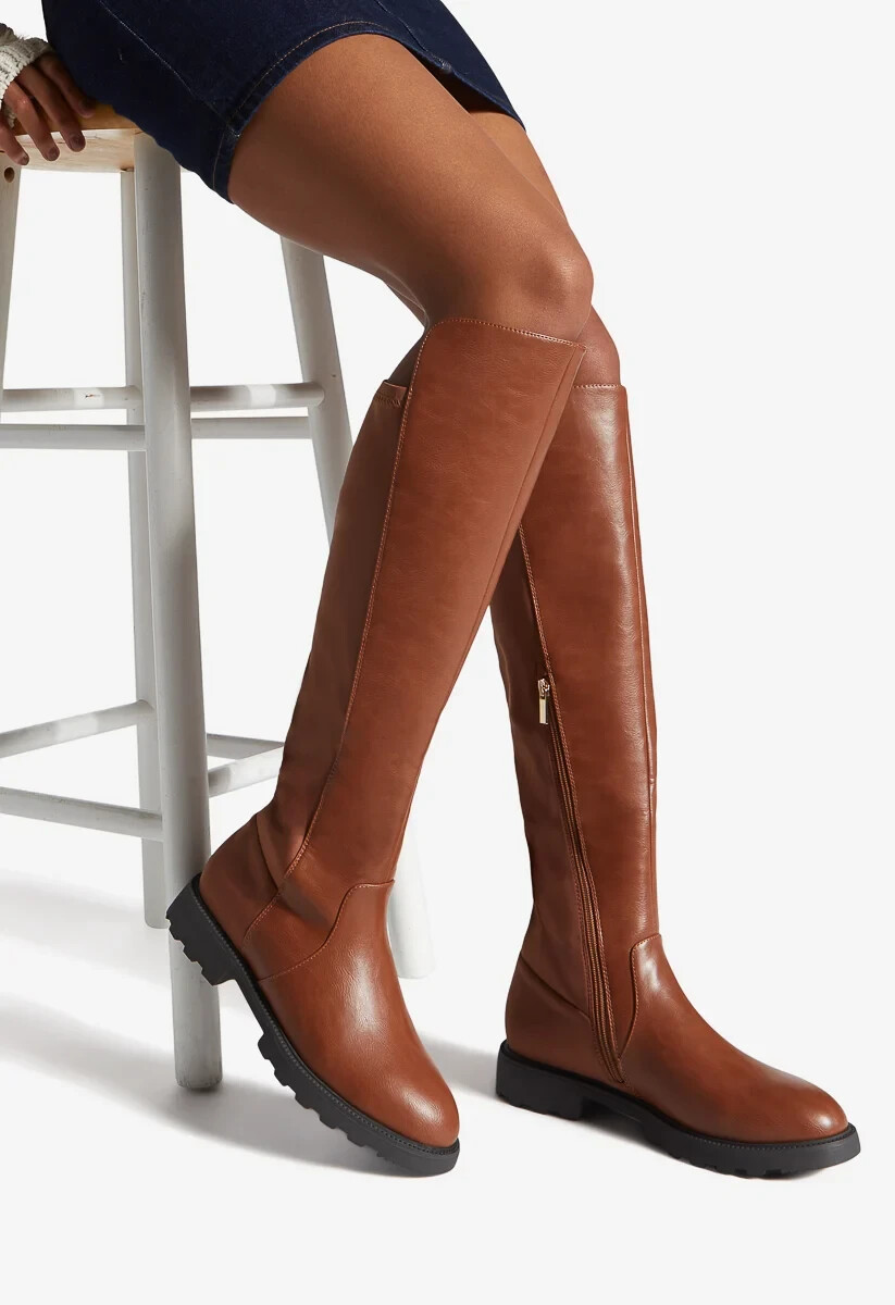 NEW Women's Demi Knee High Riding Chunky Lug Sole Boots in Brown Size