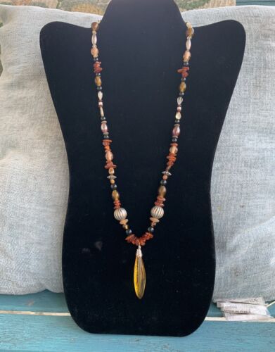 Vintage Artisan Sterling Silver With Amber • Tigers Eye & More Necklace 23.5” - Picture 2 of 8