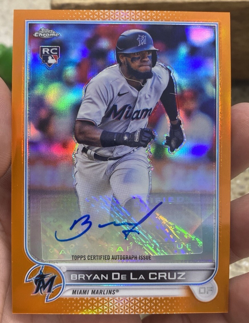 2022 Topps Chrome #AC-BD Bryan De La Cruz True Orange /25 Rookie Auto