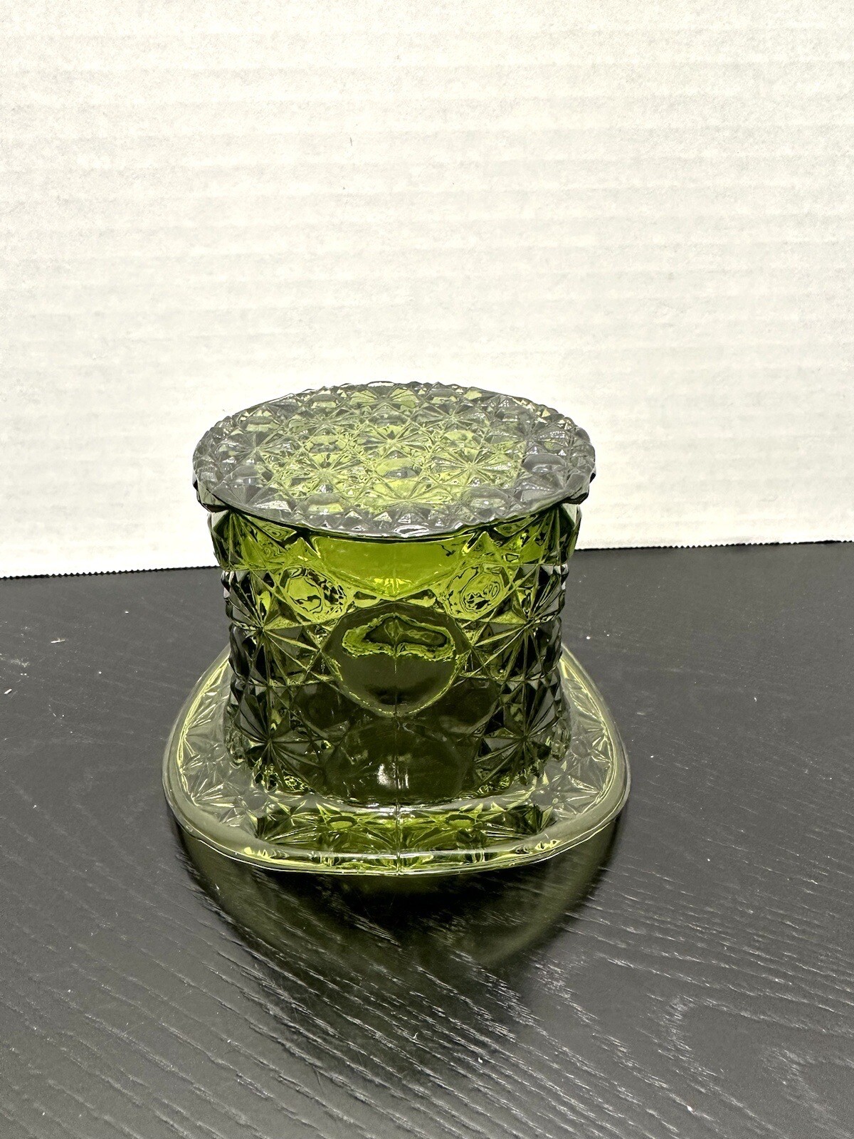 Fenton Olive Green Glass Large Toothpick Holder Top Hat Daisy & Button VTG