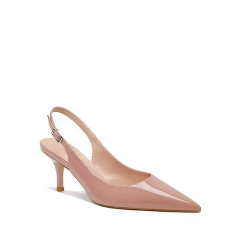 Women New Patent Leather Pointy Toe Slingbacks Shoes Kitten Heel Pump Sandals - Picture 1 of 21