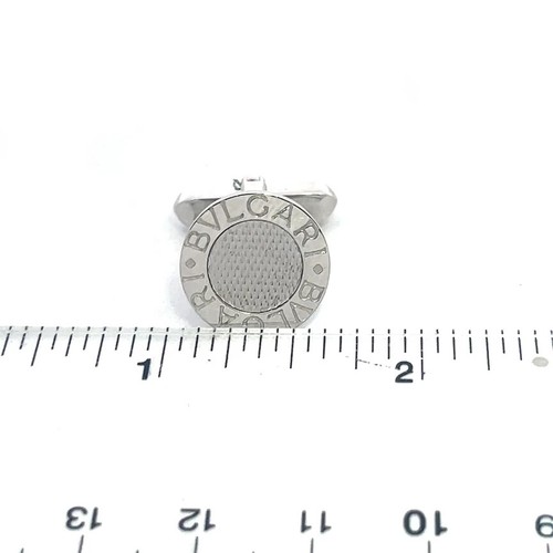 Gemelli Bvlgari BB oro 18 kt bianco inciso stile bottone piatto - Foto 5 di 7