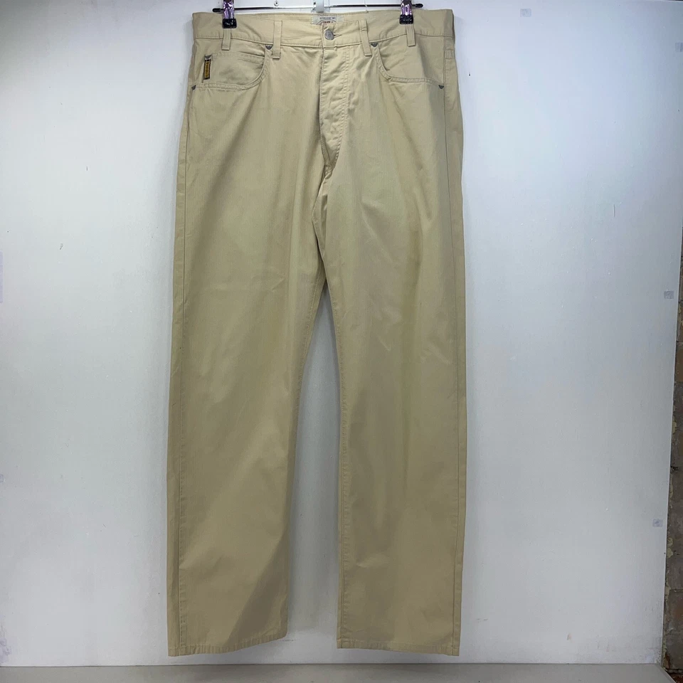 Pantalón Chino Armani Para Hombre W34 L32 Beige Botón Mosca Ligero Lona Verano Foto 2 de 4