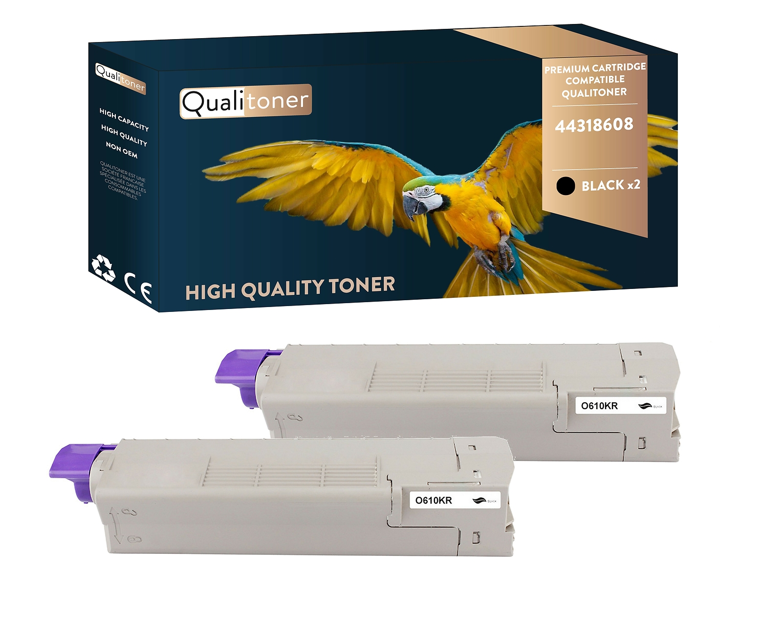 Toner OKI 44318608 noir compatible en lot de 2 Qualitoner pour imprimante laser C810