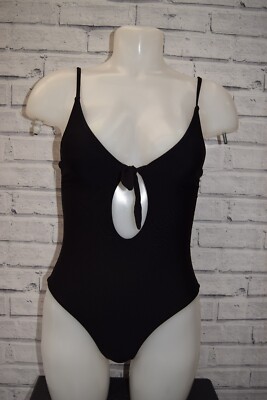 NEU PULL&BEAR BADEANZUG MIT SCHLEIFE VORNE SCHWARZ GRÖßE UK 6 EU 34 B5