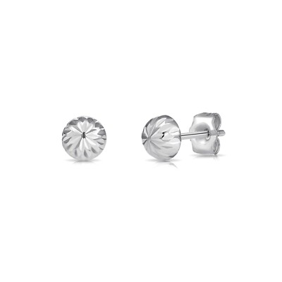 14K Real Solid Gold Diamond-Cut Half Ball Bead Sleeper Studs Earrings Push-back