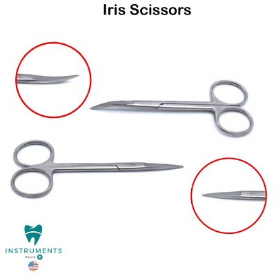 Iris Scissors Straight and Curved 4.5'' Surgical Dental Veterinary Tools Set of 2