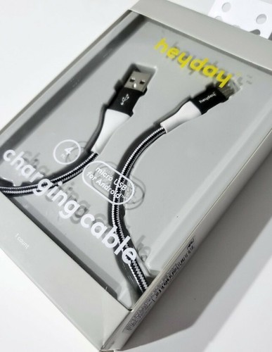 heyday 4ft. Micro USB to USB-A Braided Cable - Black/White/Gunmetal, Open Box - Picture 4 of 5