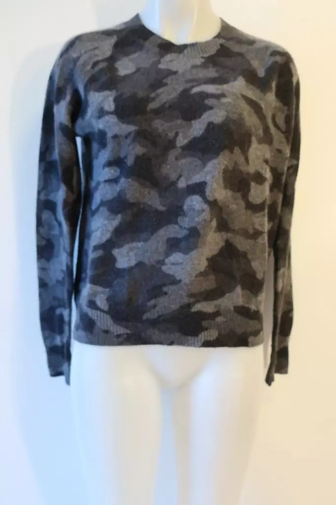 Womens Aqua Cashmere Gray Black Camo Cashmere Sweater S eBay