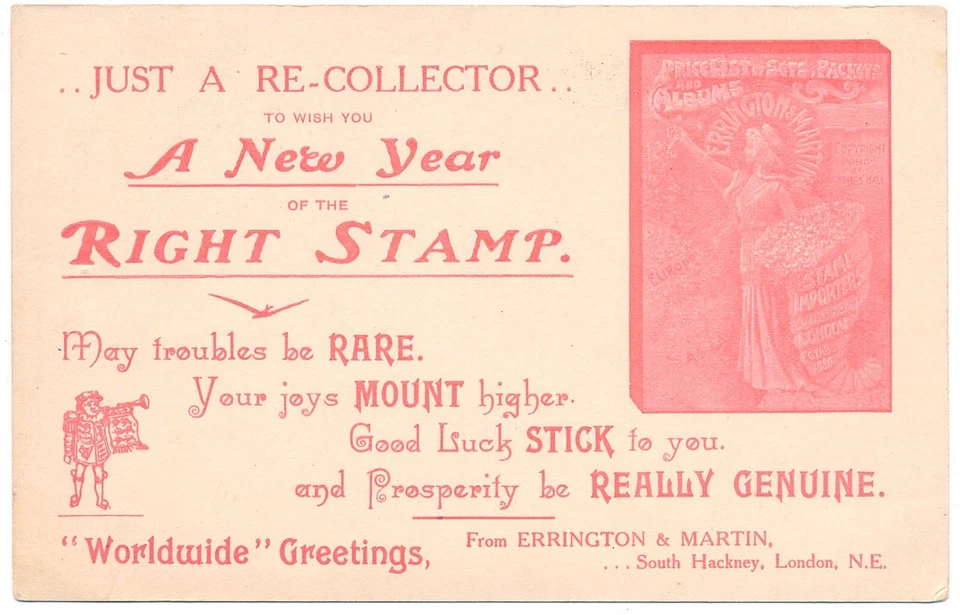 Tarjeta postal RR ilustrada distribuidor de estampillas de Londres grande sin usar de Guatemala, 1c, años 1890 Foto 2 de 4