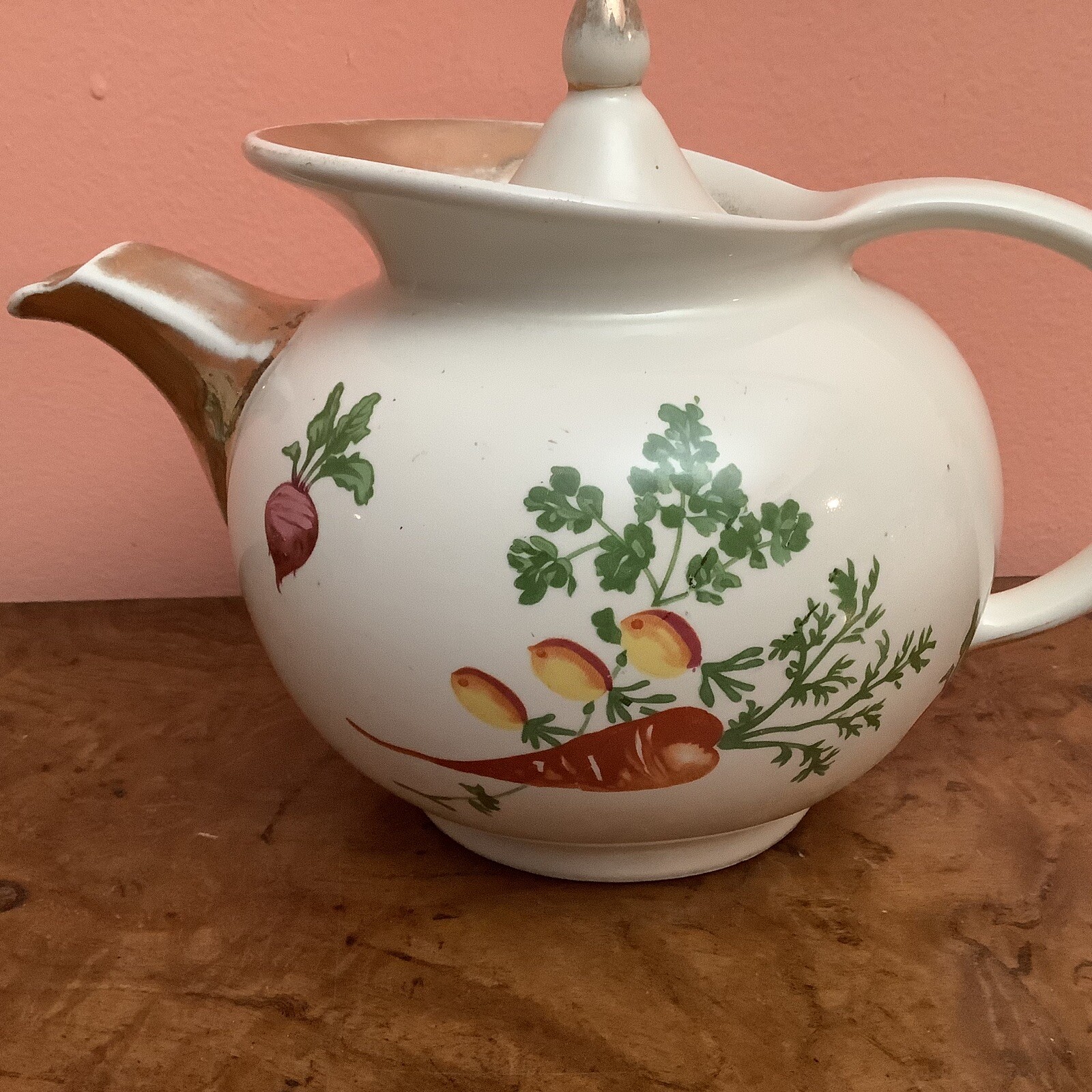 Hall's Superior Quality Kitchenware Teapot Carrots Herbs Turnip Faded Gold Trim eBay
