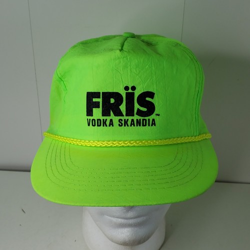 Vintage 90s Fris Vodka Skandia Neon Green Nylon Snapback Hat Baseball Cap Denmark