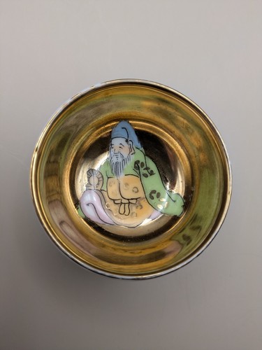 Vintage Japanese 7 porcelain Sake Cups of Kutani ware, Seven Lucky Gods w/ Box - Picture 5 of 24