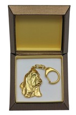 Basset Hound - Gold-plated Keychain with a Dog, Box Art Dog