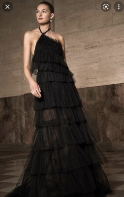 Alexis Justina Tiered Tulle Halter Maxi Dress Black L $1430 | eBay