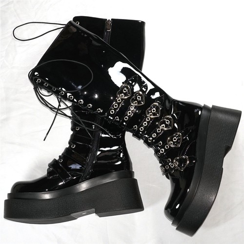 High Heel Shoes Womens Patent Leather Wedges Knee High Snow Boots Platform Pumps - Picture 15 of 24