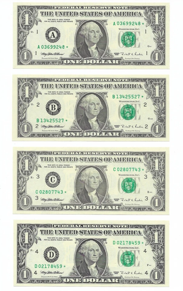 1995 $1 Complete District * STARS * ⭐️ Set. 12 Crisp & Uncirculated Banknotes - Image 2 of 4