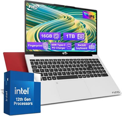 NIMO 15.6'' FHD Laptop 16GB RAM 1TB SSD Intel Pentium Quad-Core N100 WiFi 6 NEW