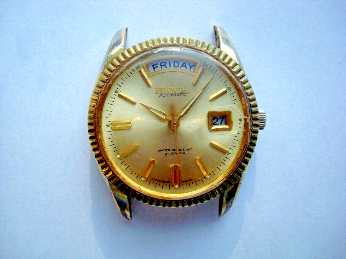 Ricoh Mens Automatic Watch 21 Jewels President Style Fluted Bezel