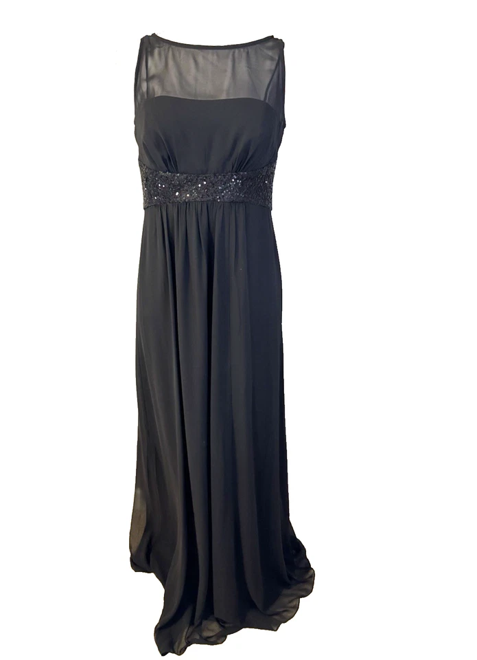 Vestido Formal Chaps 6 Negro Lentejuelas Gasa Noche Maxi Boda Crucero Fiesta NUEVO Foto 2 de 4