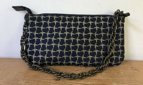 J Crew Womens Blue Silk Mallard Duck Chain Handle Small Hand Bag Clutch Purse