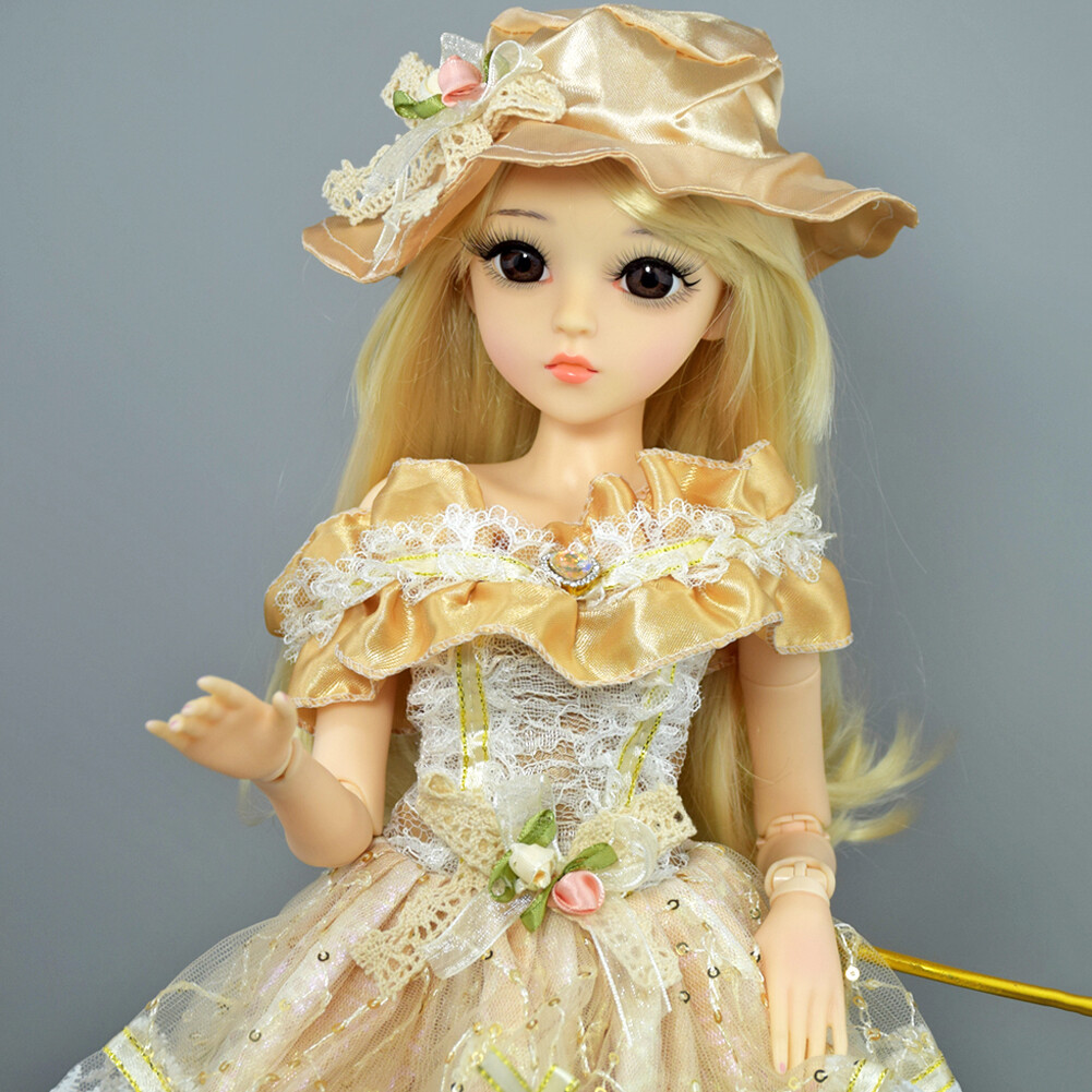 1/3 BJD Doll Toy 24 inch Girl Doll Blonde Hair Wig Removable Dress