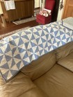 Light Blue Pinwheel Twin Quilt Stitched In Red Reversible Hangable — photo 2